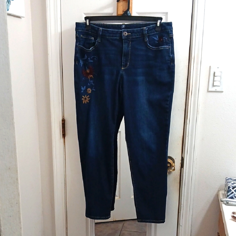 Dark Blue Embroidered Jeans Size 12
